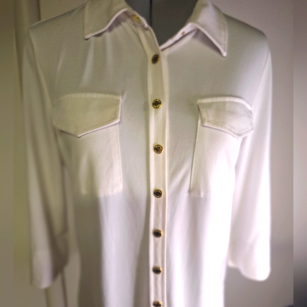 Calvin Klein White Snap-Up Shirt Off White  Size Small